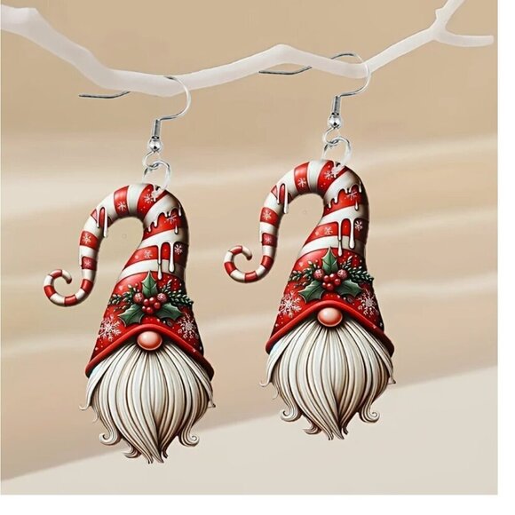 Christmas Gnome Earrings - Acrylic - Double Sided - Picture 2 of 5